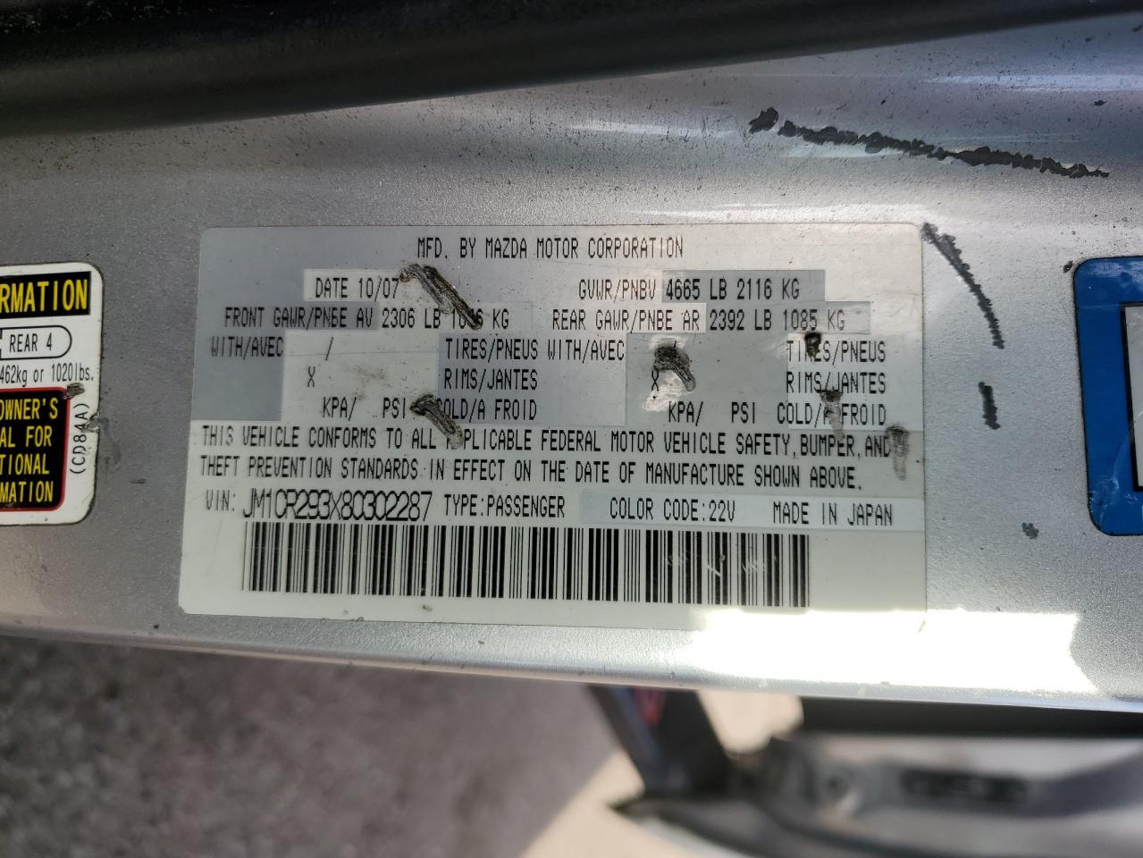 2008 Mazda 5 VIN JM1CR293X80302287 Copart auction photo, front end / undercarriage damage thumbnail 13
