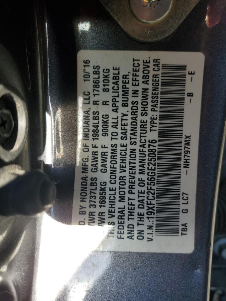 2016 Honda Civic VIN 19XFC2F56GE250876 Copart auction photo, front end damage thumbnail 12