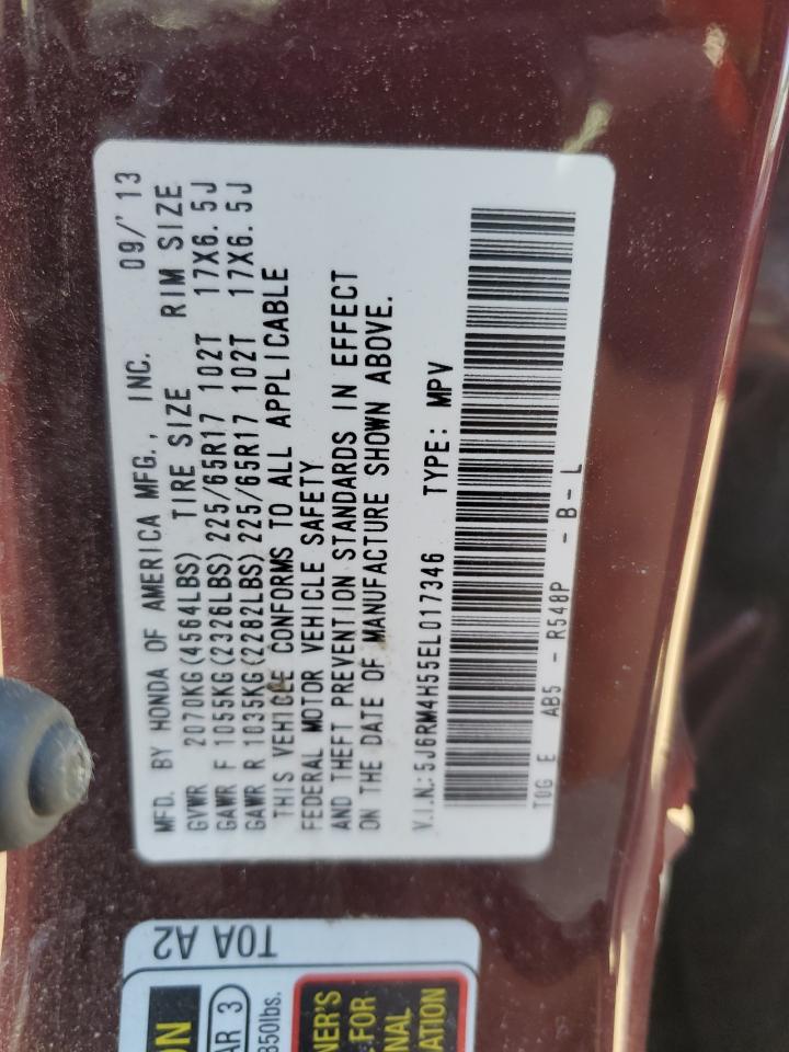 2014 Honda CR-V VIN 5J6RM4H55EL017346 Copart auction photo, side / minor dent/scratches damage thumbnail 13