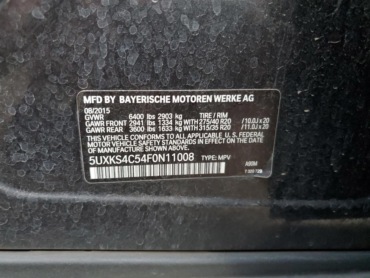 2015 BMW X5 VIN 5UXKS4C54F0N11008 Copart auction photo, side damage thumbnail 13