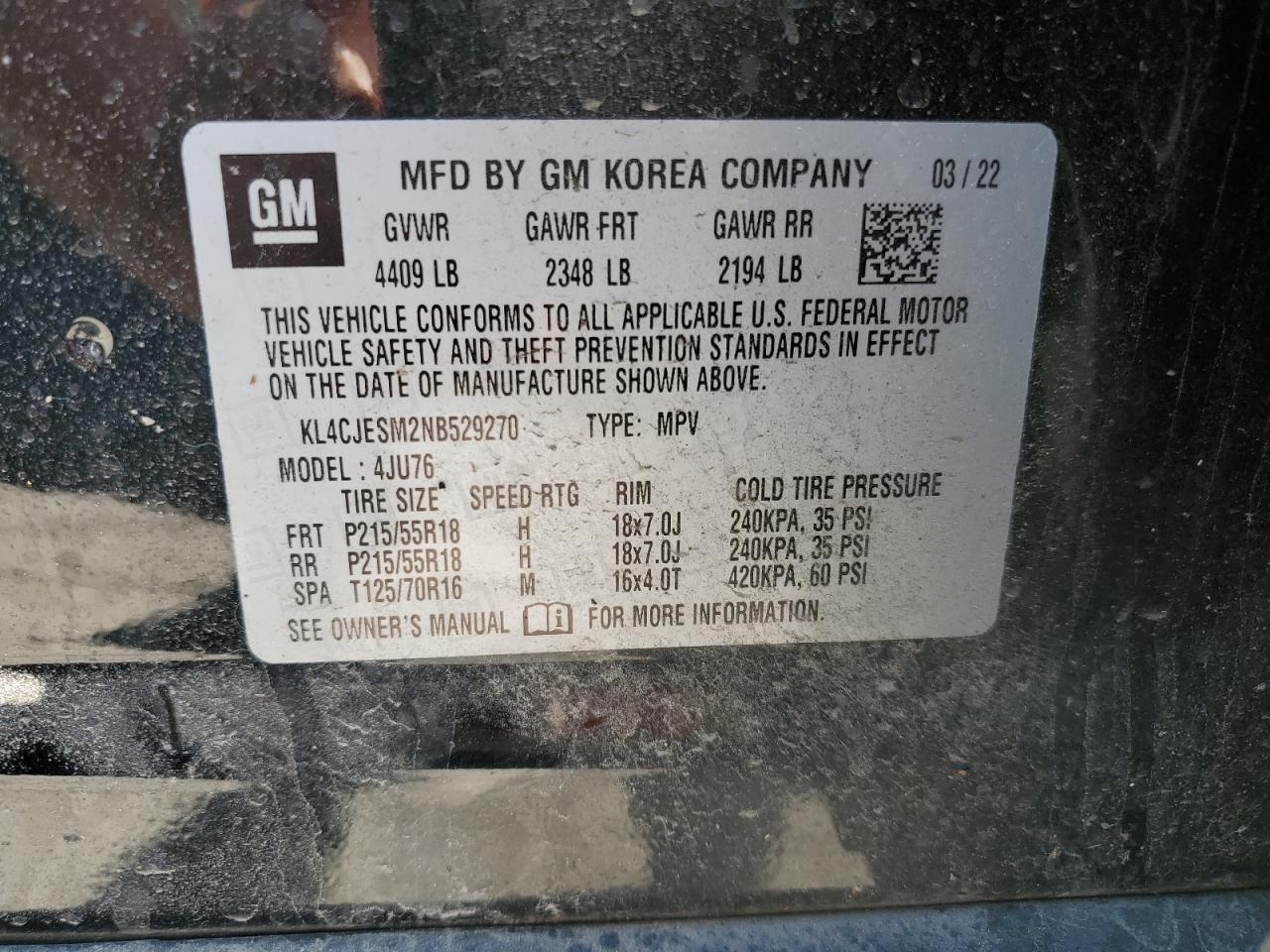 2022 Buick Encore VIN KL4CJESM2NB529270 Copart auction photo, front end damage thumbnail 15