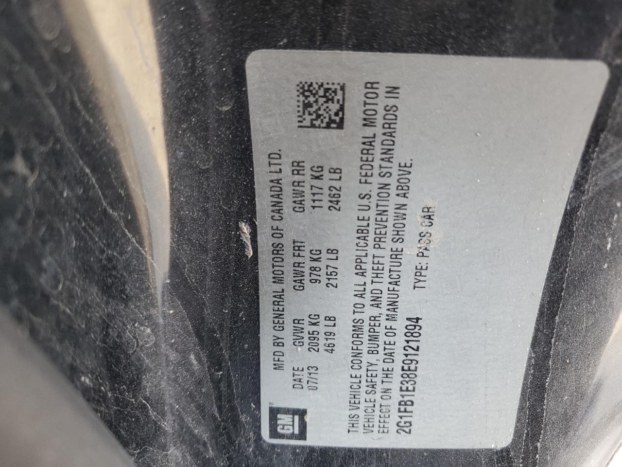 2014 Chevrolet Camaro VIN 2G1FB1E38E9121894 Copart auction photo, all over damage thumbnail 14