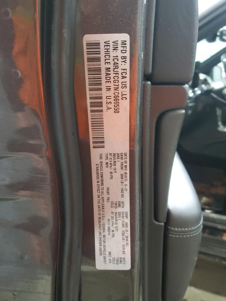 2021 Jeep Grand Cherokee VIN 1C4RJFCG7MC669550 Copart auction photo, rear end / minor dent/scratches damage thumbnail 13