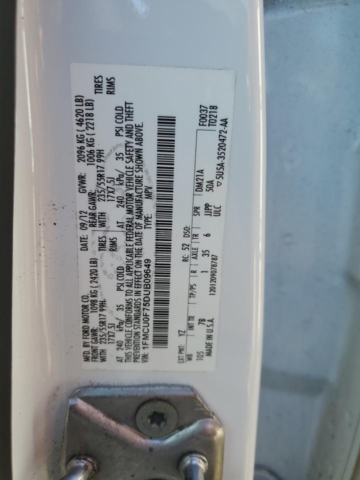 2013 Ford Escape VIN 1FMCU0F75DUB09649 Copart auction photo, rear end damage thumbnail 13
