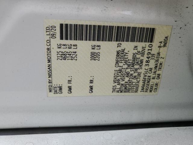 2020 Nissan Maxima VIN 1N4AA6FV5LC384910 Copart auction photo, side damage thumbnail 12