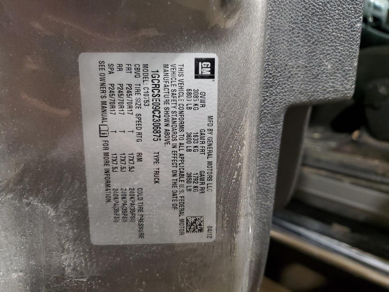 2012 Chevrolet Silverado VIN 1GCRCSE09CZ306875 Copart auction photo, rear end / undercarriage damage thumbnail 14