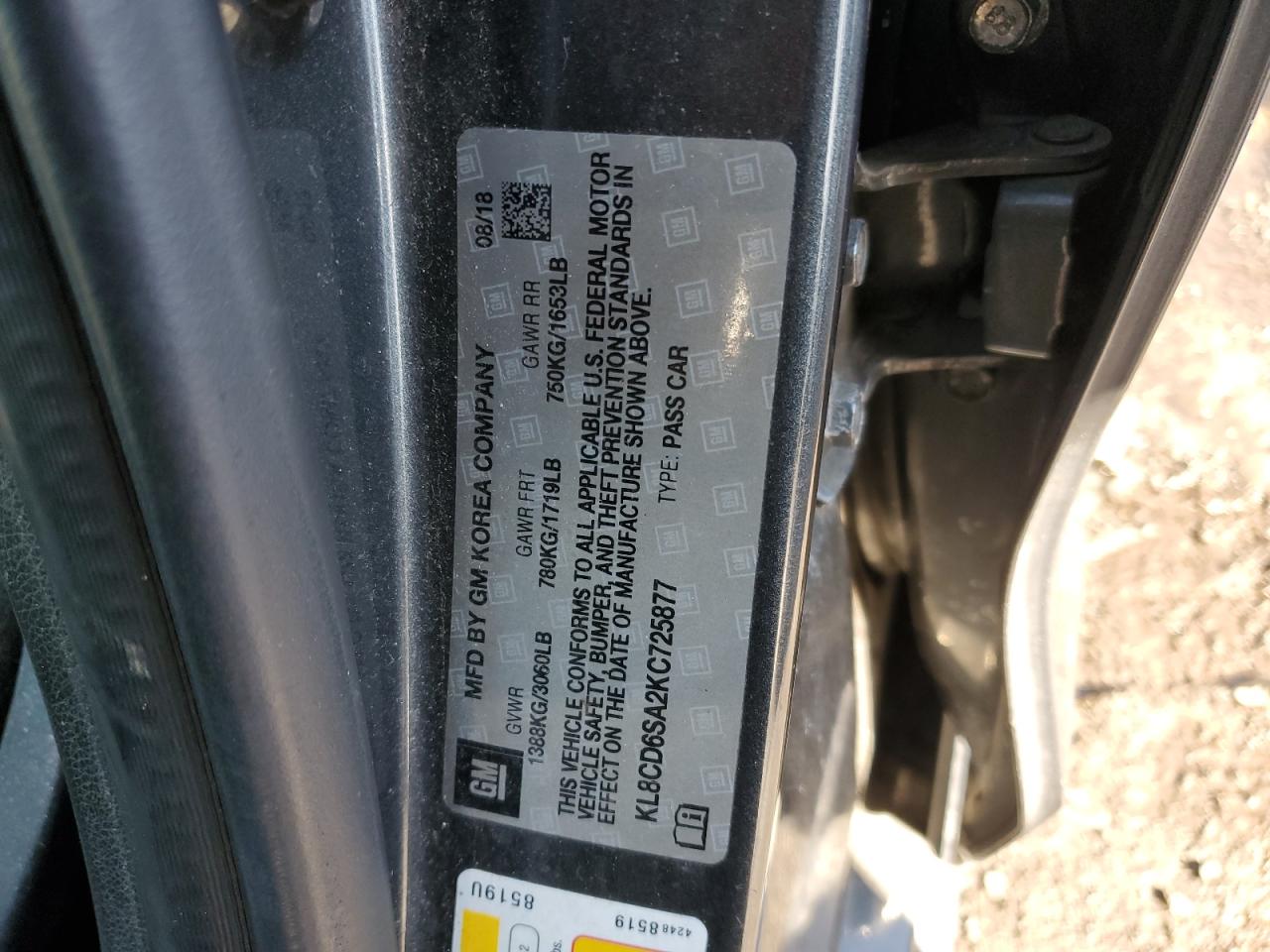 2019 Chevrolet Spark VIN KL8CD6SA2KC725877 Copart auction photo, front end / rear end damage thumbnail 12