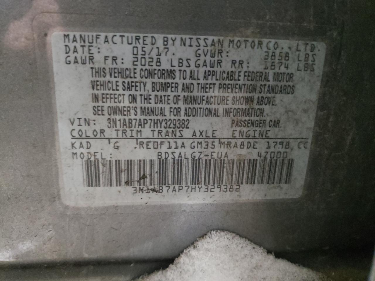 2017 Nissan Sentra VIN 3N1AB7AP7HY329382 Copart auction photo, rear end damage thumbnail 13