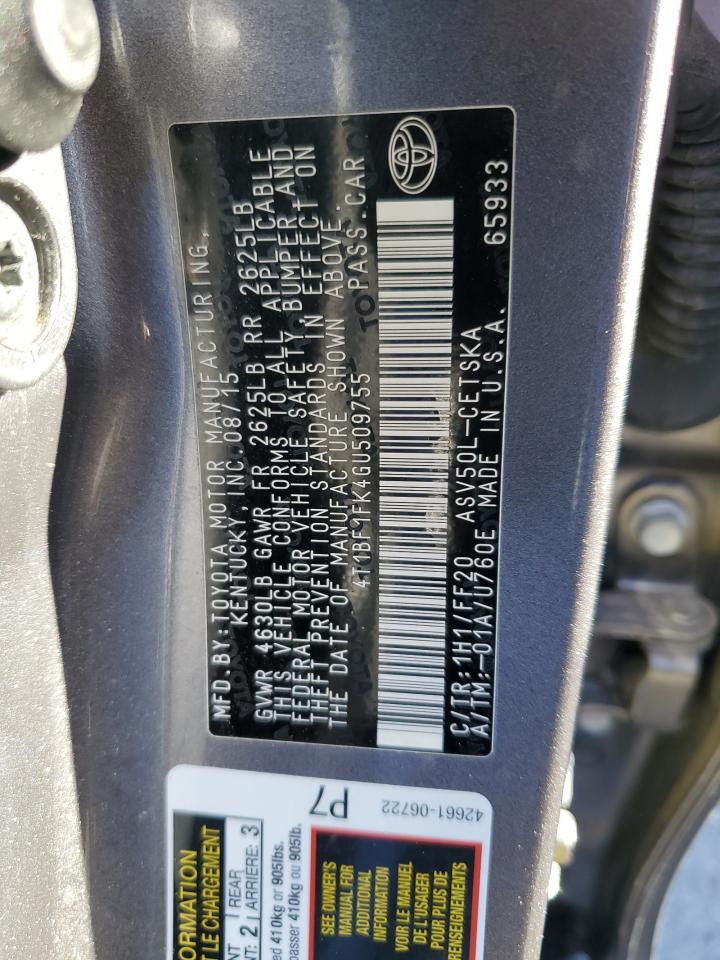 2016 Toyota Camry VIN 4T1BF1FK4GU509755 Copart auction photo, rear end damage thumbnail 12