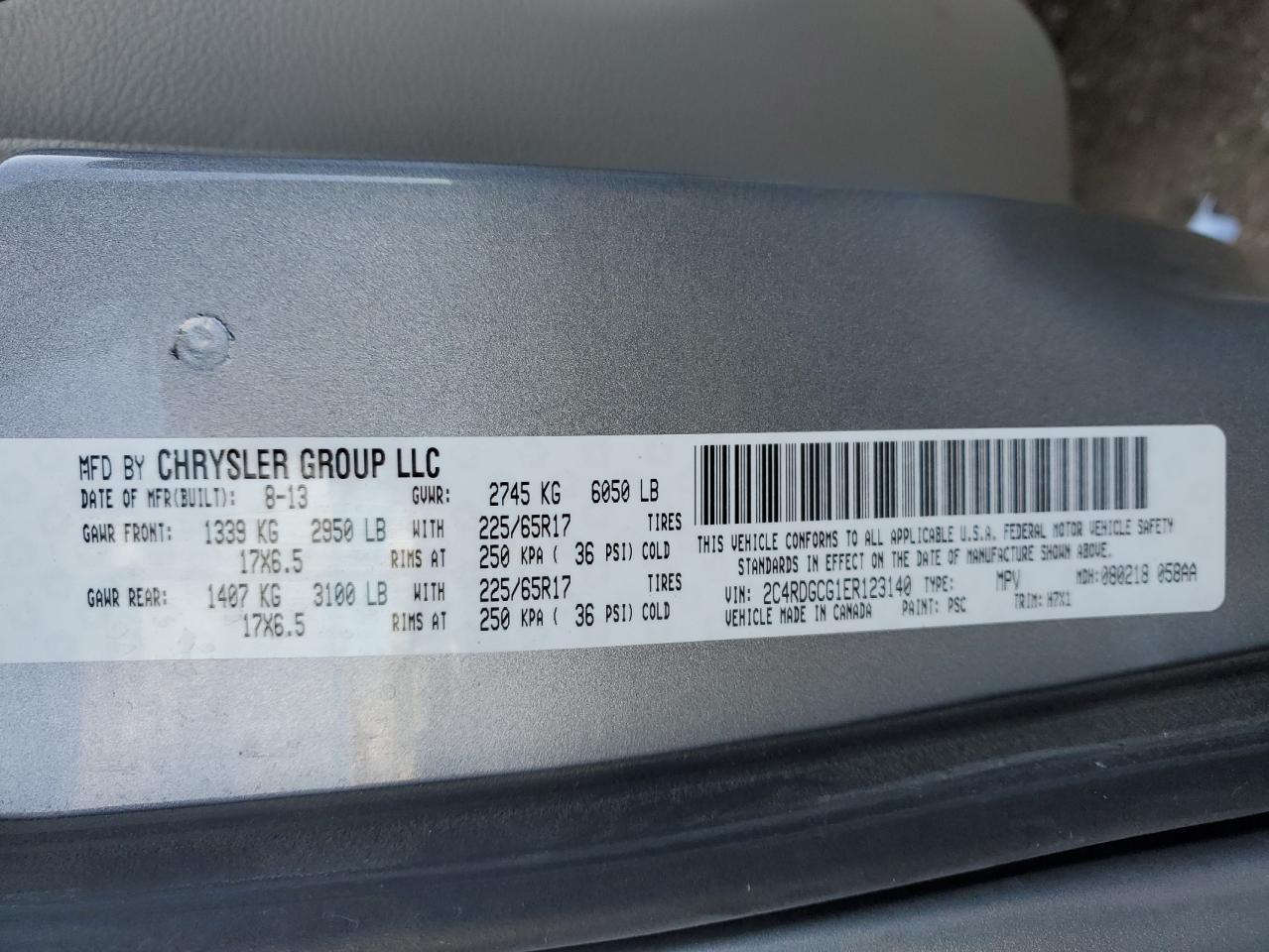 2014 Dodge Caravan VIN 2C4RDGCG1ER123140 Copart auction photo, top/roof / front end damage thumbnail 13