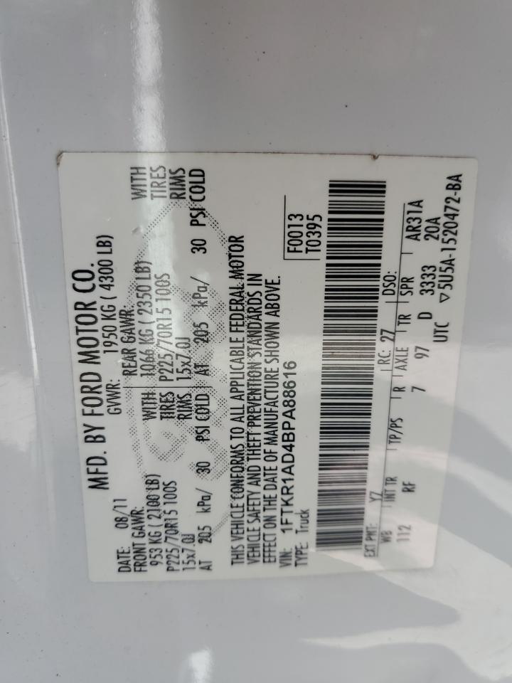 2011 Ford Ranger VIN 1FTKR1AD4BPA88616 Copart auction photo, front end damage thumbnail 13