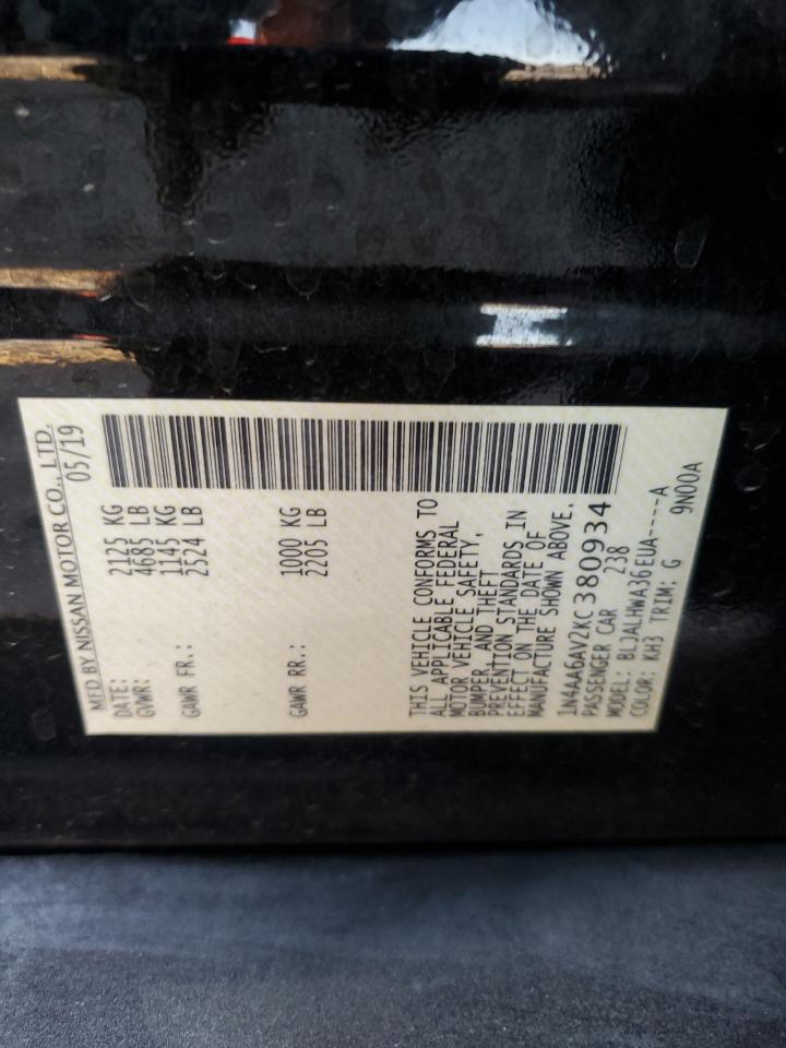 2019 Nissan Maxima VIN 1N4AA6AV2KC380934 Copart auction photo, rear end damage thumbnail 12