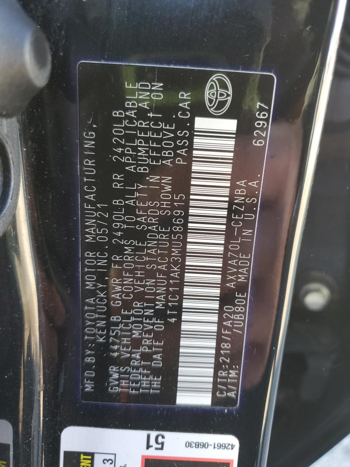 2021 Toyota Camry VIN 4T1C11AK3MU586915 Copart auction photo, all over damage thumbnail 13