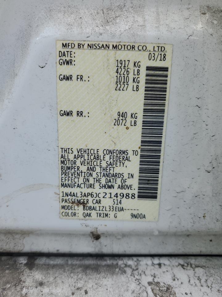 2018 Nissan Altima VIN 1N4AL3AP6JC214988 Copart auction photo, rear end / all over damage thumbnail 12