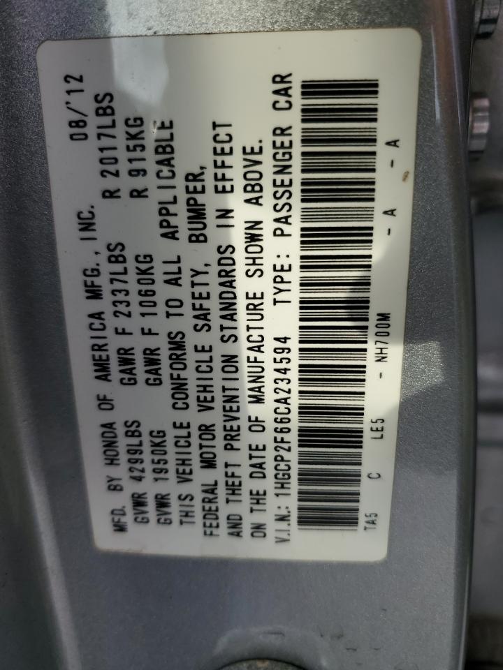 2012 Honda Accord VIN 1HGCP2F66CA234594 Copart auction photo, front end damage thumbnail 13