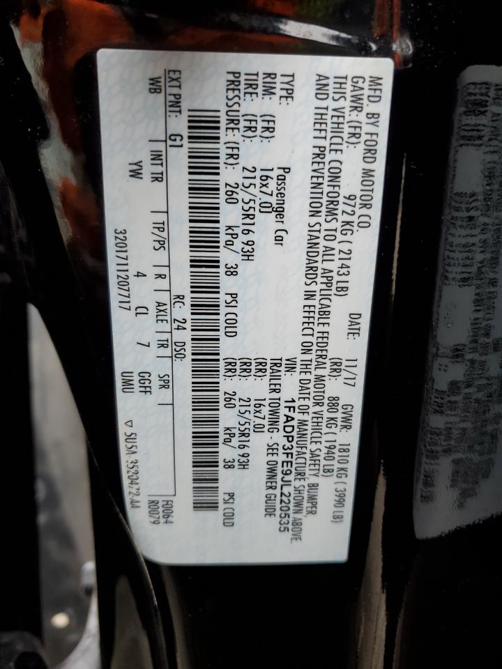 2018 Ford Focus VIN 1FADP3FE9JL220535 Copart auction photo, front end damage thumbnail 13