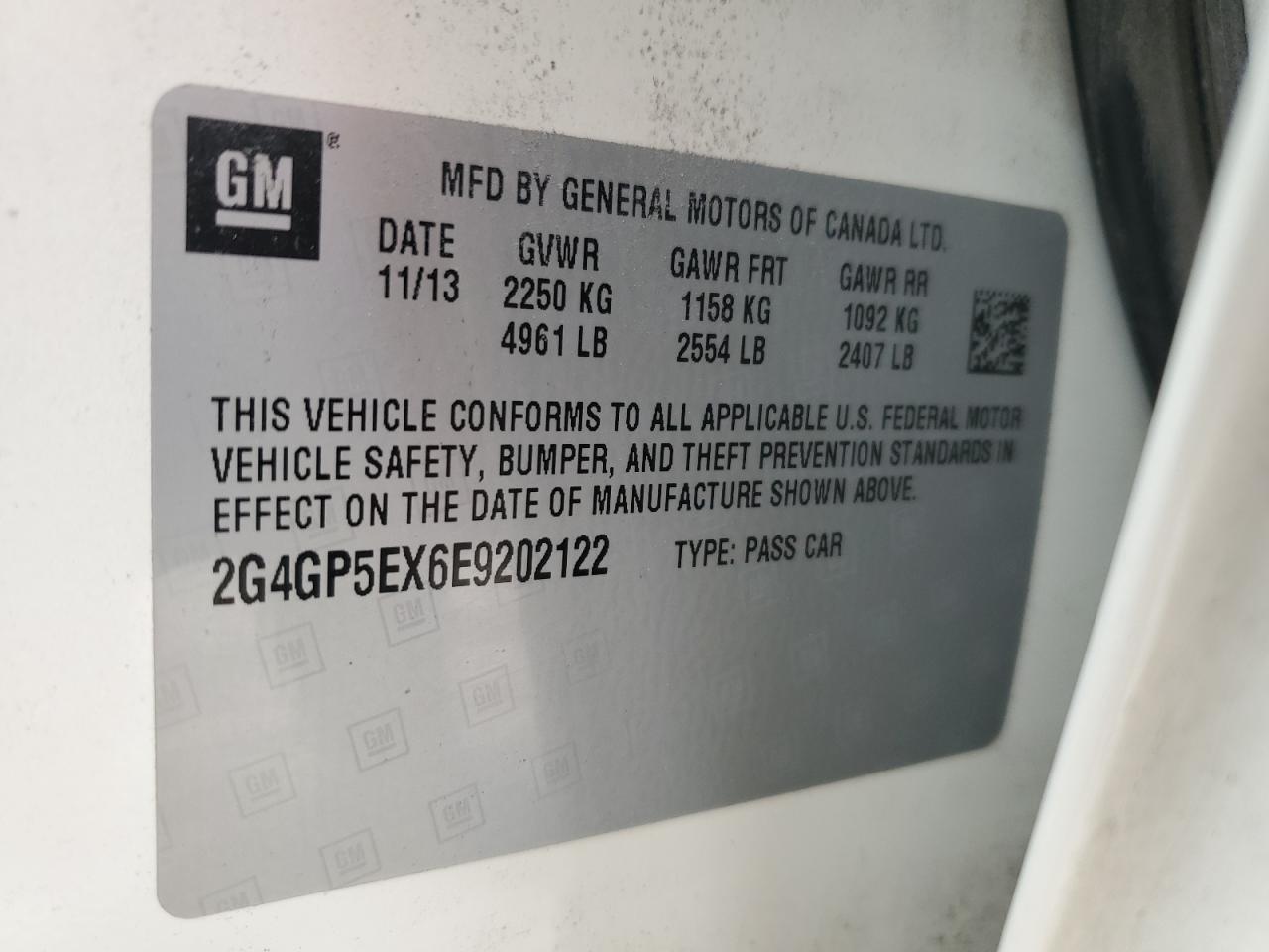 2014 Buick Regal VIN 2G4GP5EX6E9202122 Copart auction photo, front end damage thumbnail 12