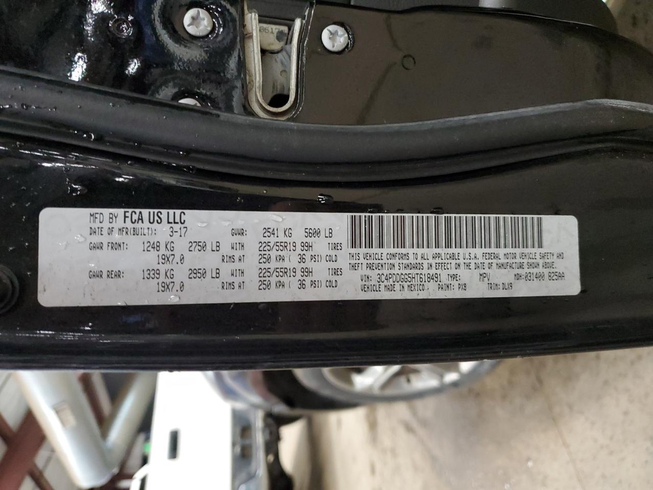 2017 Dodge Journey VIN 3C4PDDGG5HT618491 Copart auction photo, front end / minor dent/scratches damage thumbnail 13
