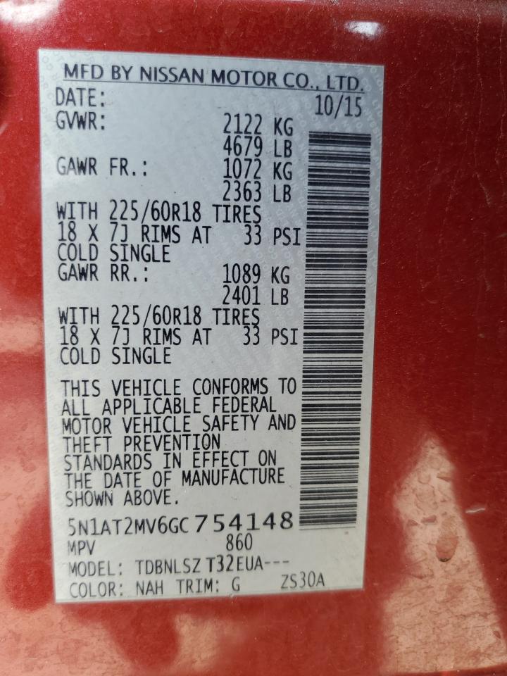 2016 Nissan Rogue VIN 5N1AT2MV6GC754148 Copart auction photo, all over damage thumbnail 13
