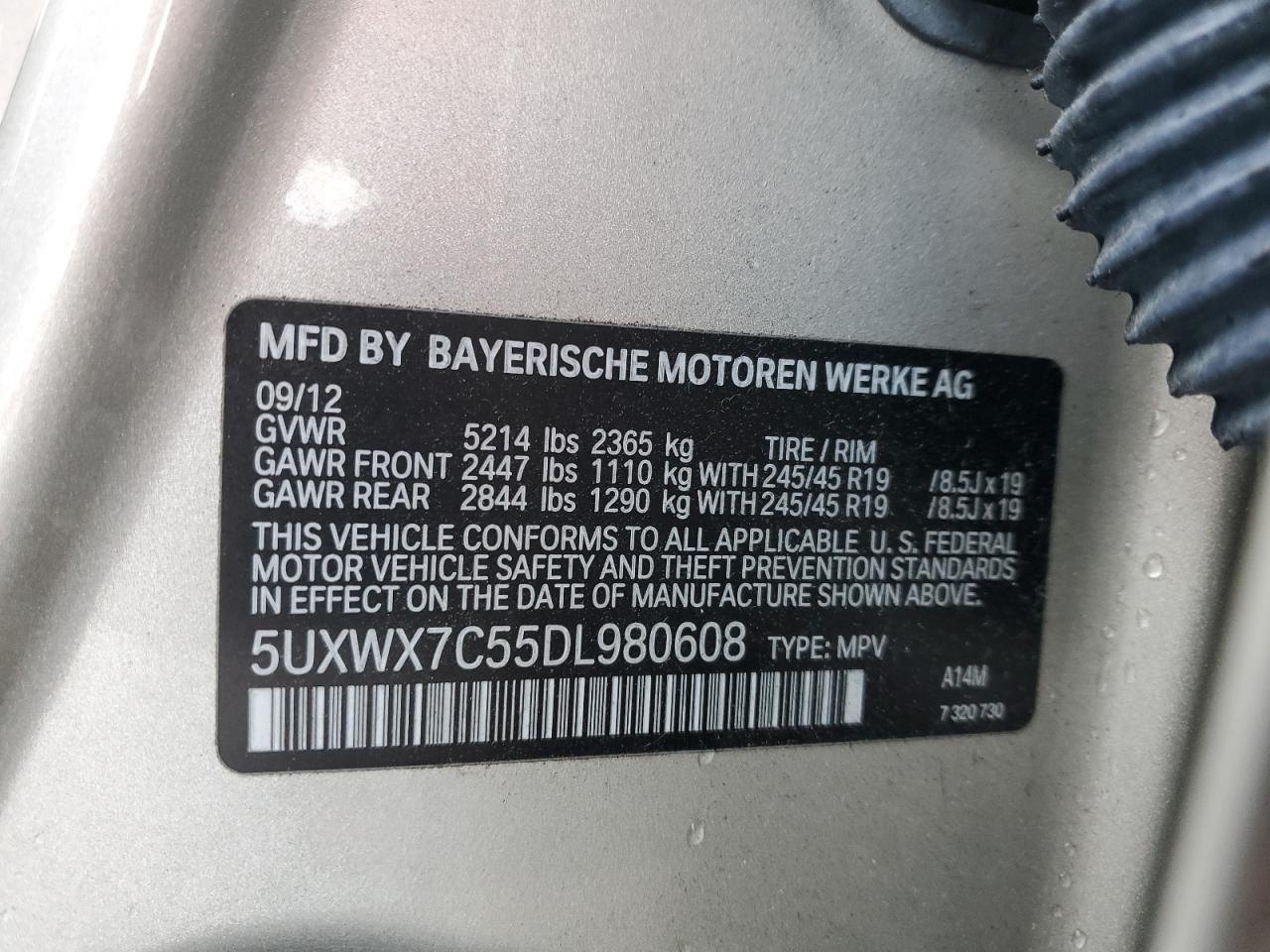 2013 BMW X3 VIN 5UXWX7C55DL980608 Copart auction photo, front end damage thumbnail 15