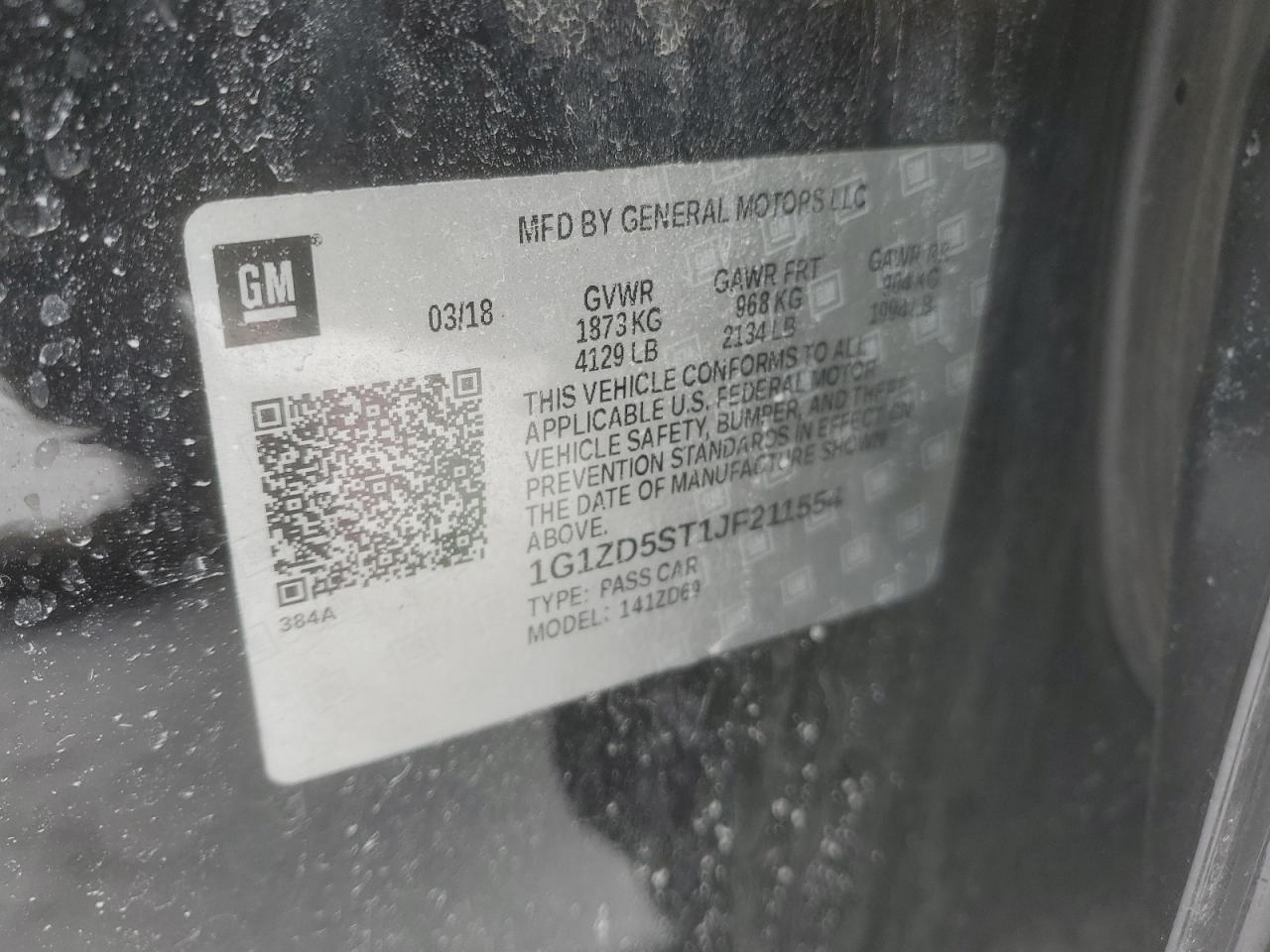 2018 Chevrolet Malibu VIN 1G1ZD5ST1JF211554 Copart auction photo, rear end / front end damage thumbnail 14