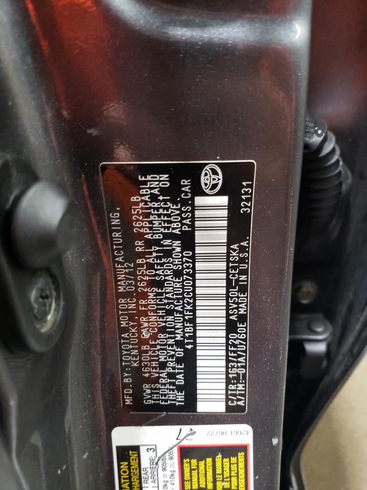 2012 Toyota Camry VIN 4T1BF1FK2CU073370 Copart auction photo, front end damage thumbnail 12