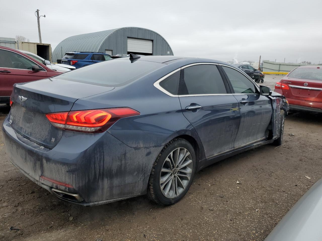 2015 Hyundai Genesis VIN KMHGN4JE6FU095162 Copart auction photo, front end / side damage thumbnail 3