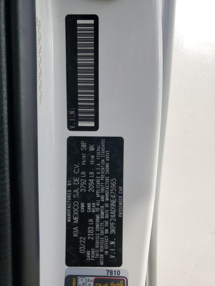2022 KIA Forte VIN 3KPF24AD9NE475965 Copart auction photo, front end / minor dent/scratches damage thumbnail 15