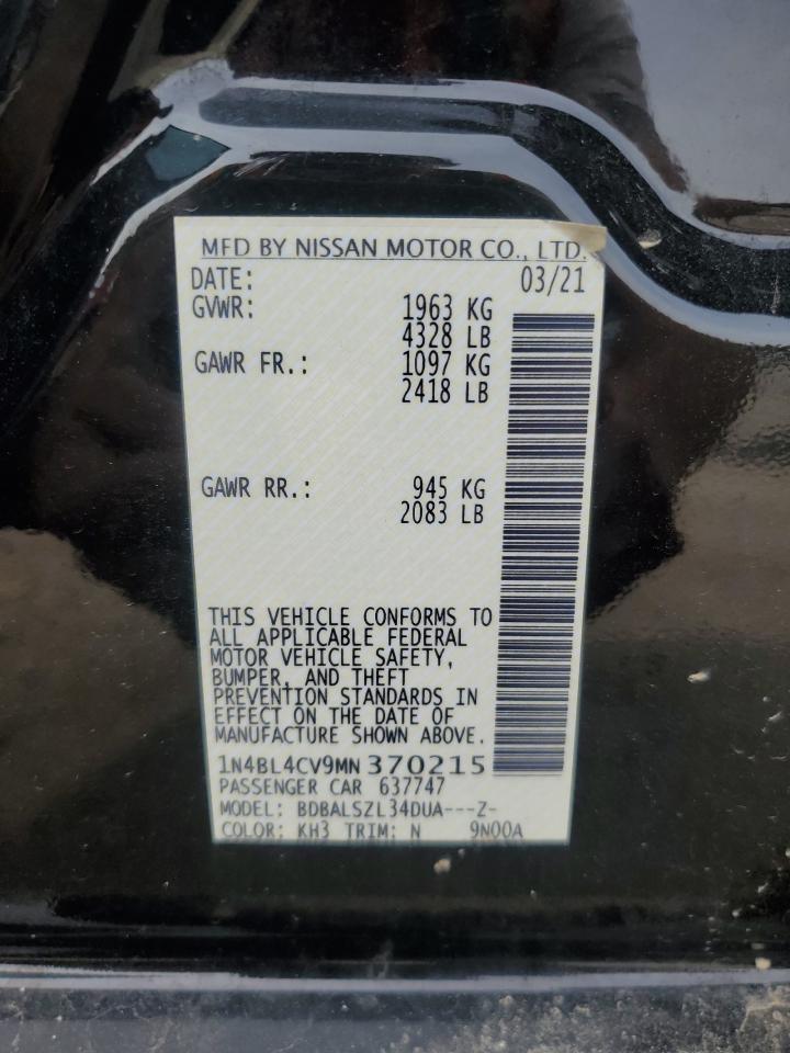 2021 Nissan Altima VIN 1N4BL4CV9MN370215 Copart auction photo, front end / side damage thumbnail 14