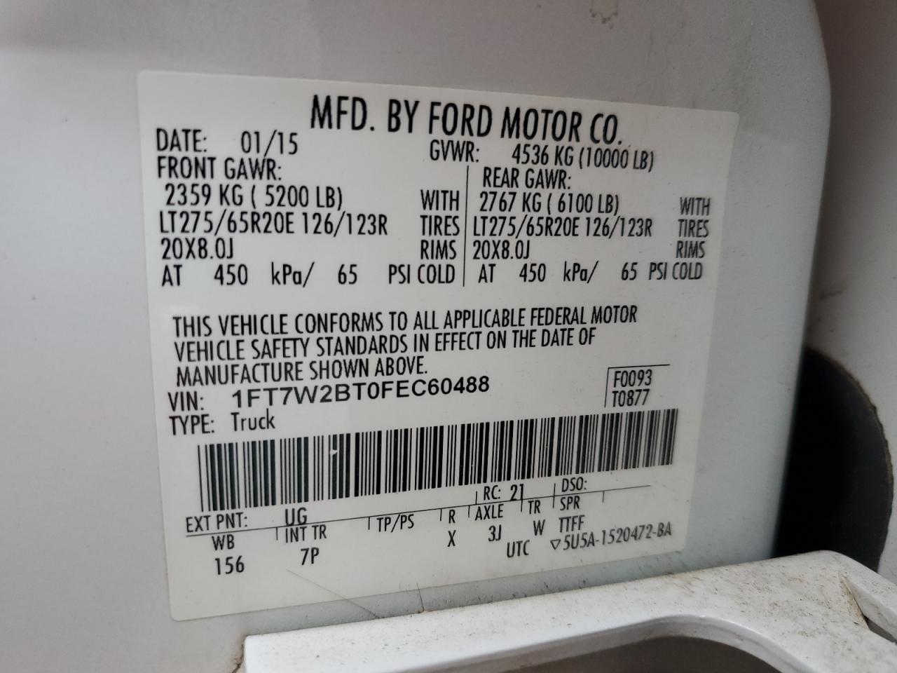 2015 Ford F250 VIN 1FT7W2BT0FEC60488 Copart auction photo, front end damage thumbnail 12
