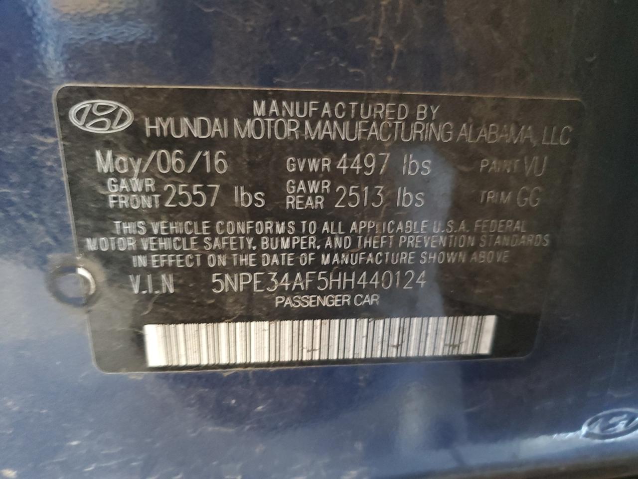 2017 Hyundai Sonata VIN 5NPE34AF5HH440124 Copart auction photo, rear end / undercarriage damage thumbnail 12