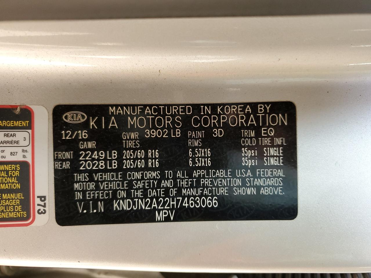 2017 KIA Soul VIN KNDJN2A22H7463066 Copart auction photo, rear end damage thumbnail 13