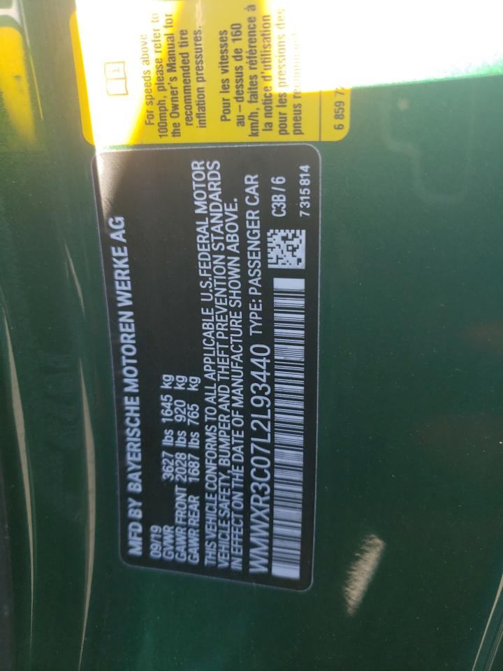 2020 MINI Cooper VIN WMWXR3C07L2L93440 Copart auction photo, front end damage thumbnail 12