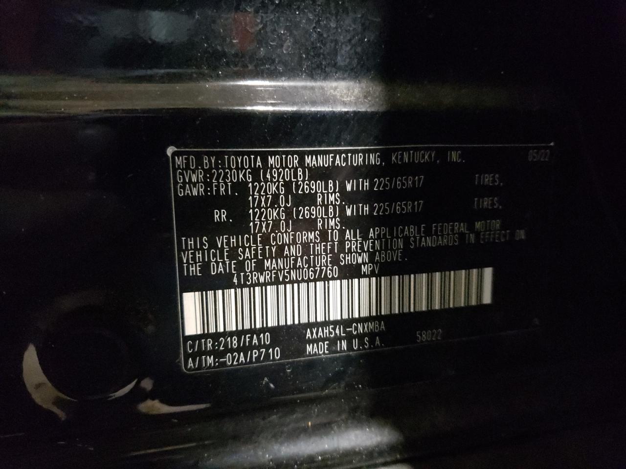 2022 Toyota RAV 4 VIN 4T3RWRFV5NU067760 Copart auction photo, front end / undercarriage damage thumbnail 13