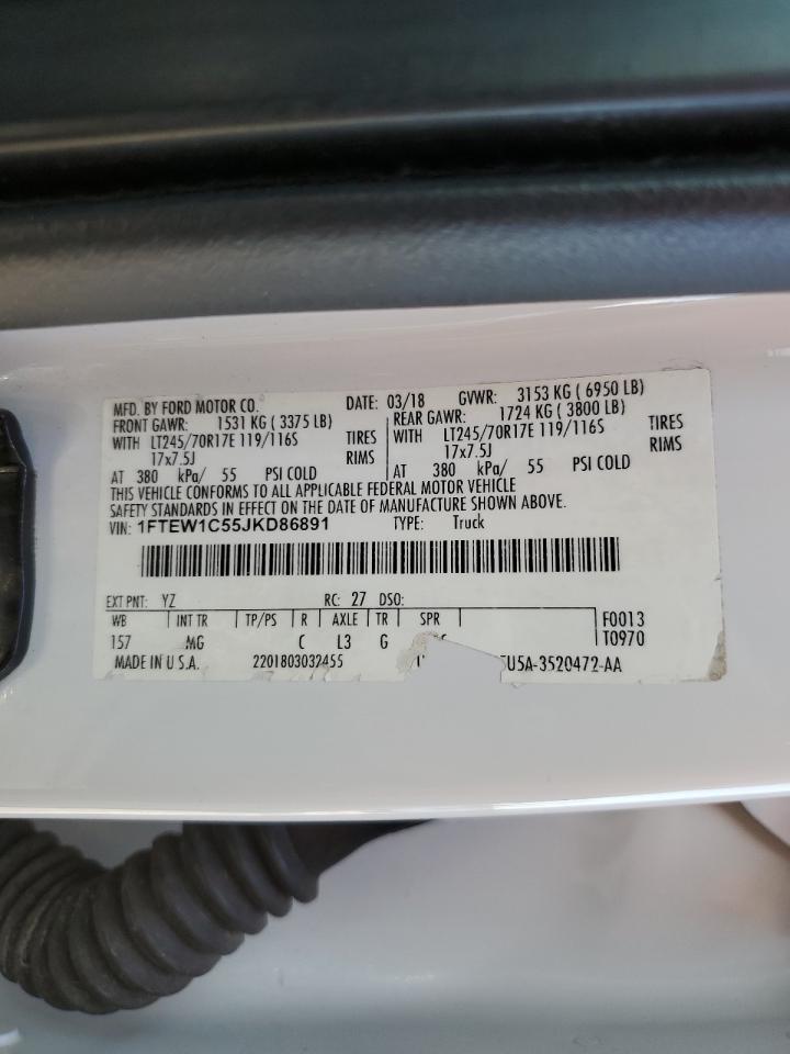 2018 Ford F-150 VIN 1FTEW1C55JKD86891 Copart auction photo, front end damage thumbnail 12