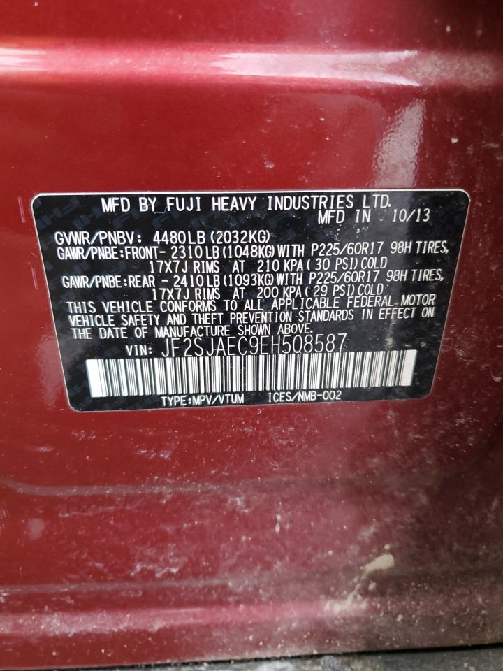 2014 Subaru Forester VIN JF2SJAEC9EH508587 Copart auction photo, front end / side damage thumbnail 13