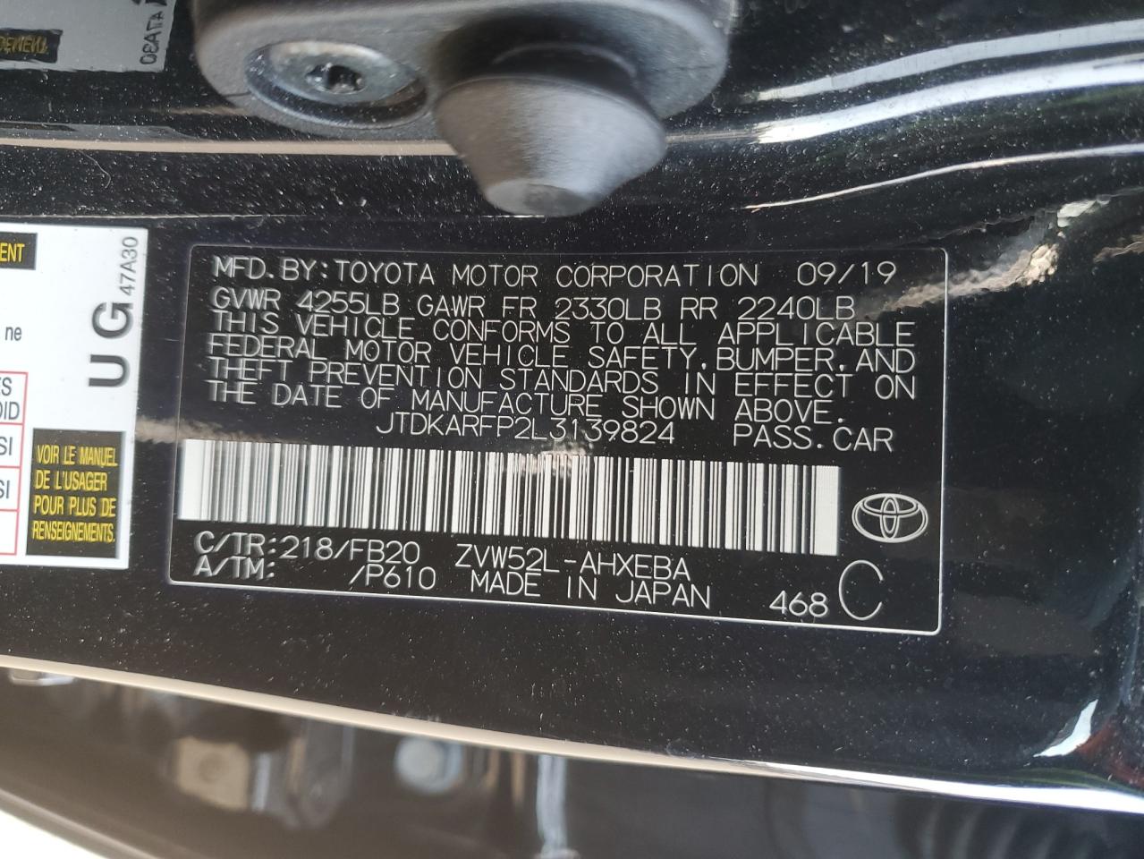 2020 Toyota Prius VIN JTDKARFP2L3139824 Copart auction photo, front end damage thumbnail 13