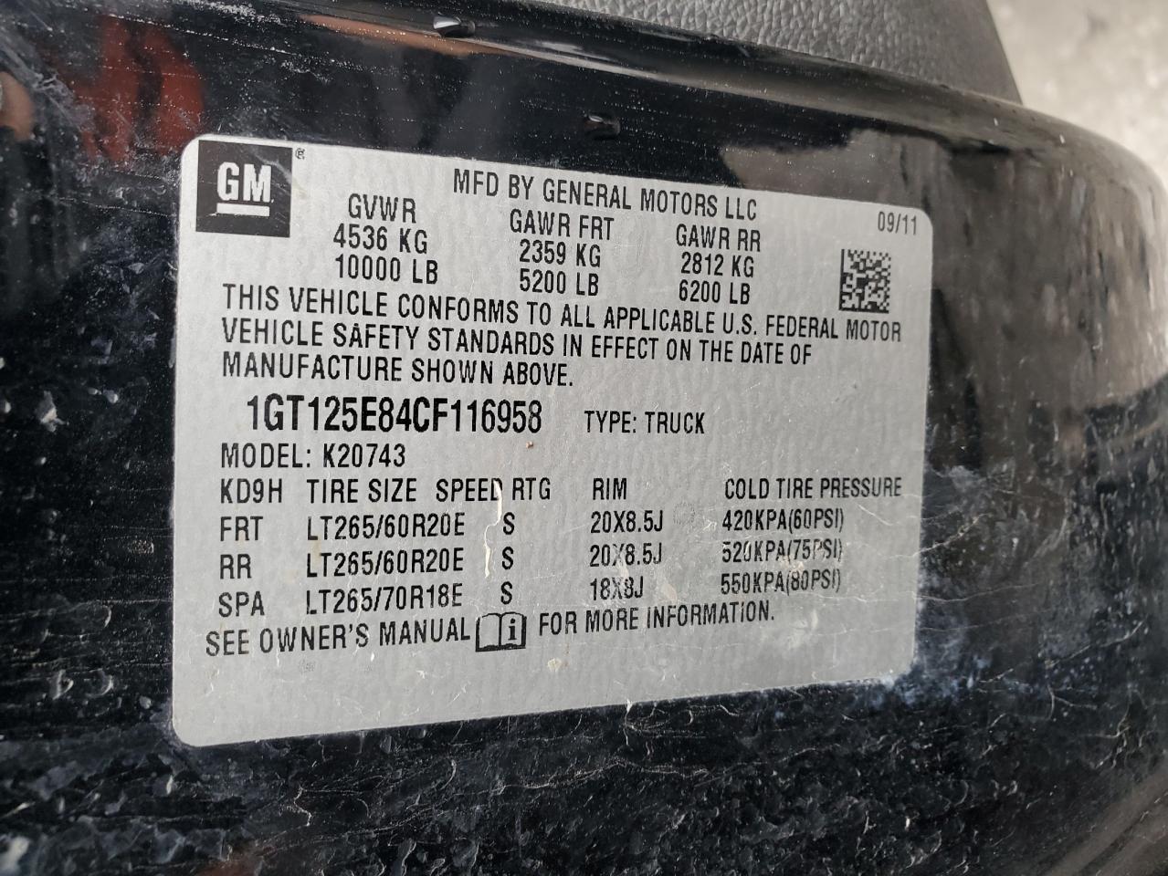 2012 GMC Sierra VIN 1GT125E84CF116958 Copart auction photo, side damage thumbnail 12