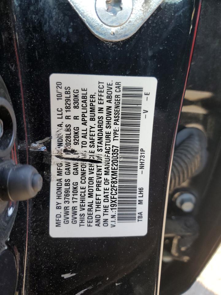 2021 Honda Civic VIN 19XFC2F8XME200357 Copart auction photo, front end / side damage thumbnail 12
