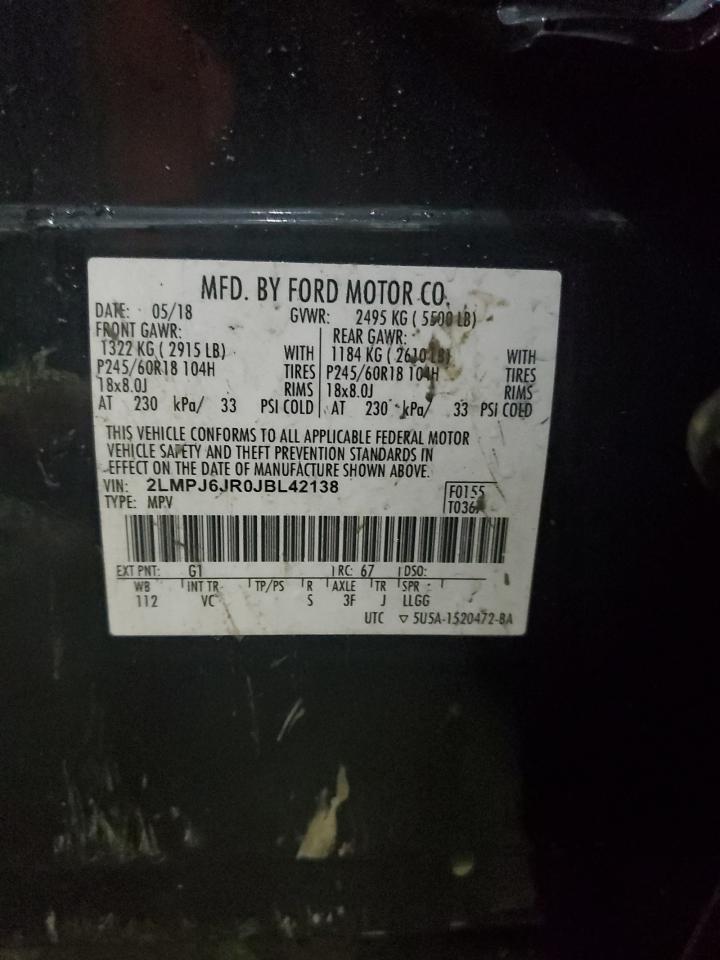 2018 Lincoln MKX VIN 2LMPJ6JR0JBL42138 Copart auction photo, front end damage thumbnail 14
