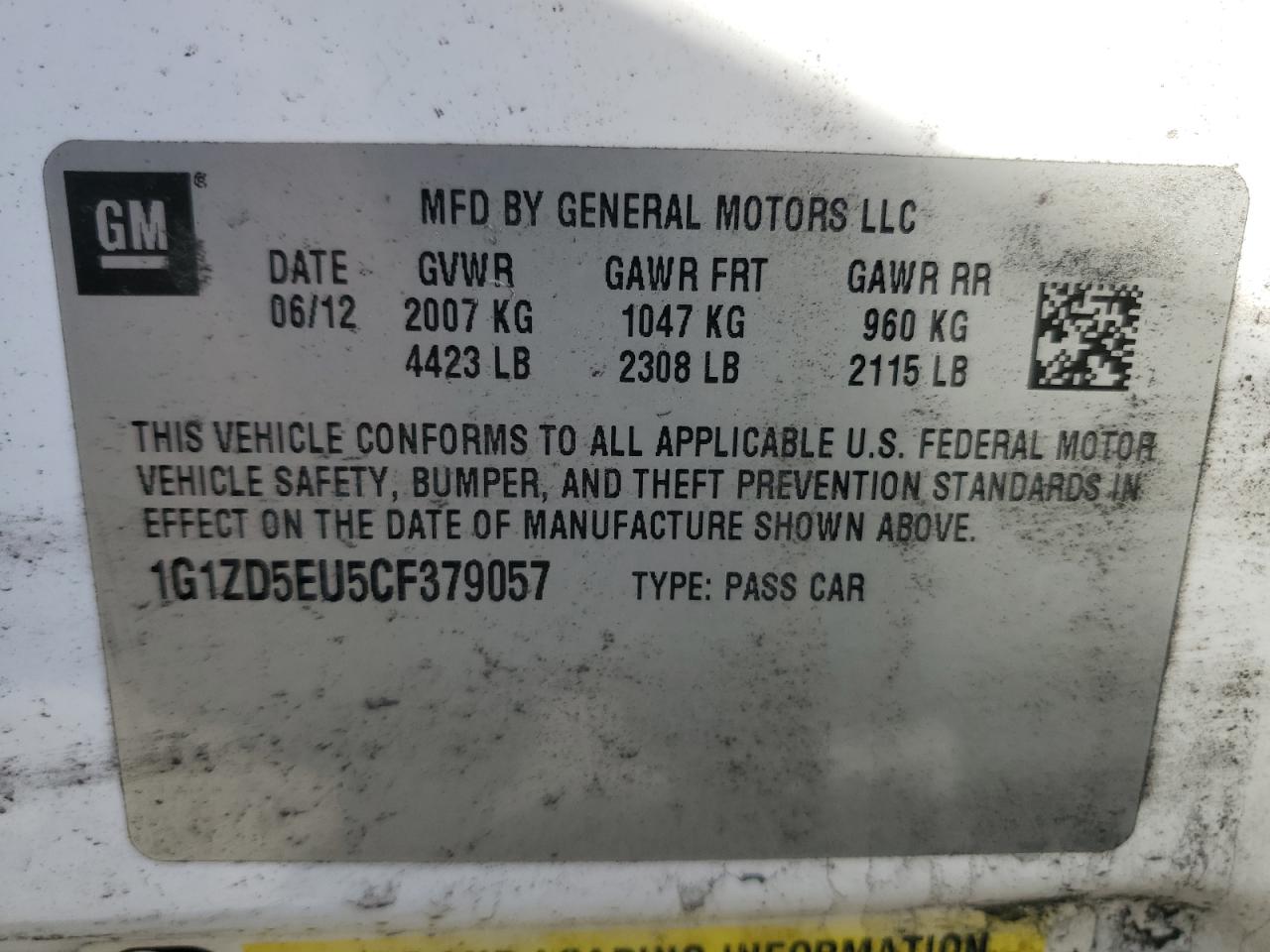 2012 Chevrolet Malibu VIN 1G1ZD5EU5CF379057 Copart auction photo, front end damage thumbnail 12