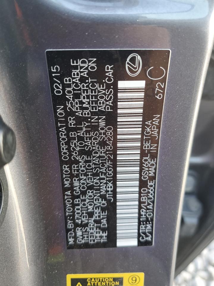 2015 Lexus ES VIN JTHBK1GG7F2184280 Copart auction photo, front end / rear end damage thumbnail 13
