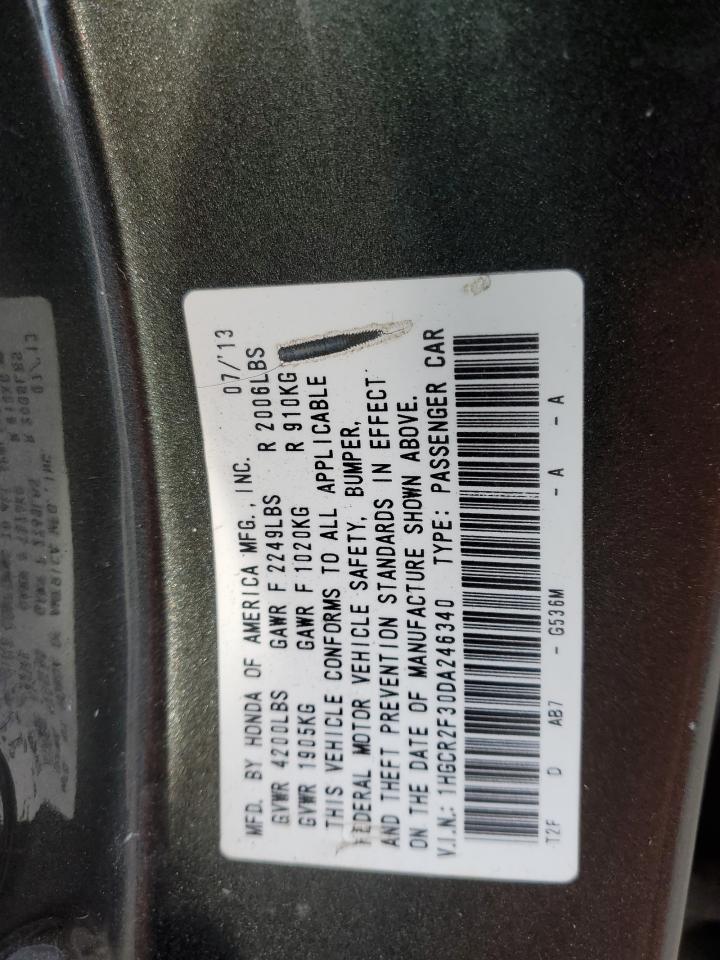 2013 Honda Accord VIN 1HGCR2F30DA246340 Copart auction photo, front end / rear end damage thumbnail 15