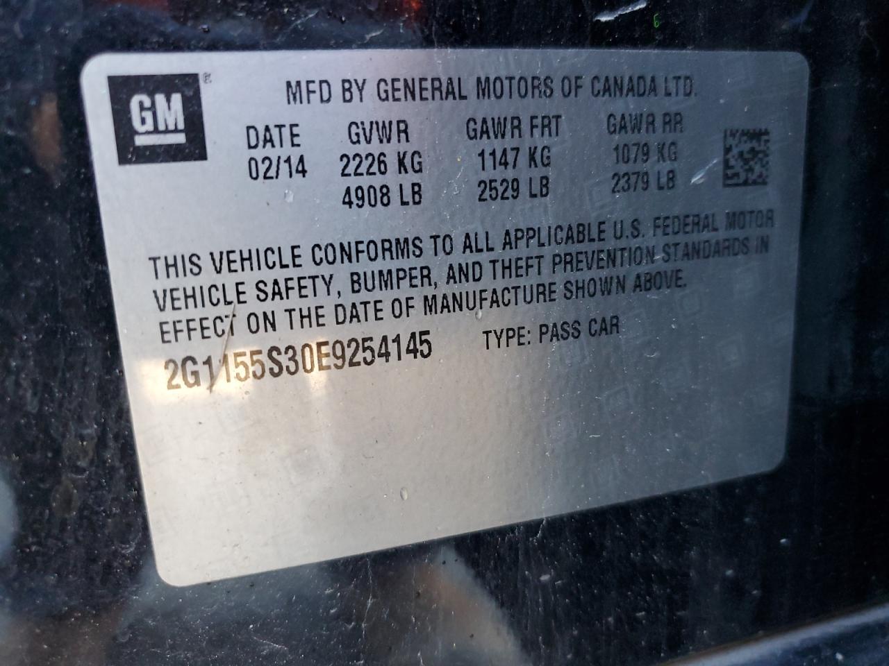 2014 Chevrolet Impala VIN 2G1155S30E9254145 Copart auction photo, front end damage thumbnail 12