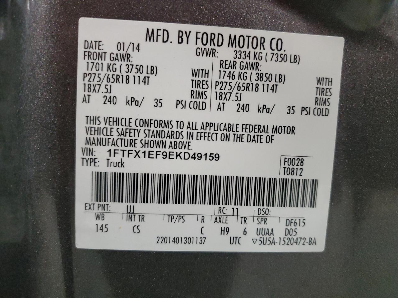 2014 Ford F-150 VIN 1FTFX1EF9EKD49159 Copart auction photo, minor dent/scratches / mechanical damage thumbnail 12