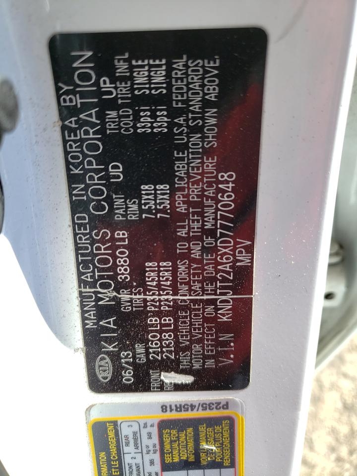 2013 KIA Soul VIN KNDJT2A6XD7770648 Copart auction photo, front end / mechanical damage thumbnail 12