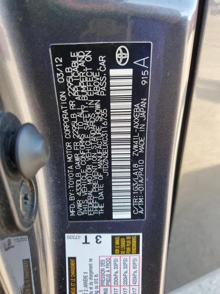 2012 Toyota Prius VIN JTDZN3EUXC3116735 Copart auction photo, rear end damage thumbnail 13