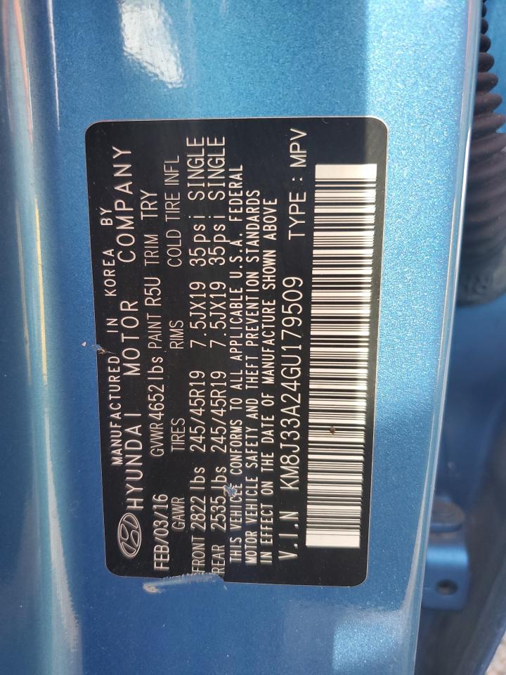 2016 Hyundai Tucson VIN KM8J33A24GU179509 Copart auction photo, water/flood damage thumbnail 12