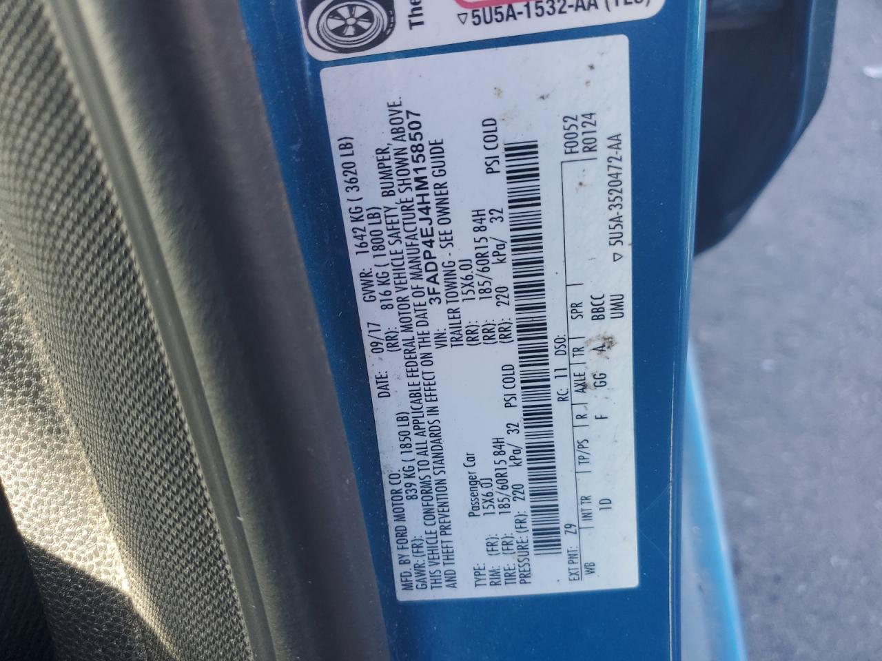 2017 Ford Fiesta VIN 3FADP4EJ4HM158507 Copart auction photo, front end damage thumbnail 12