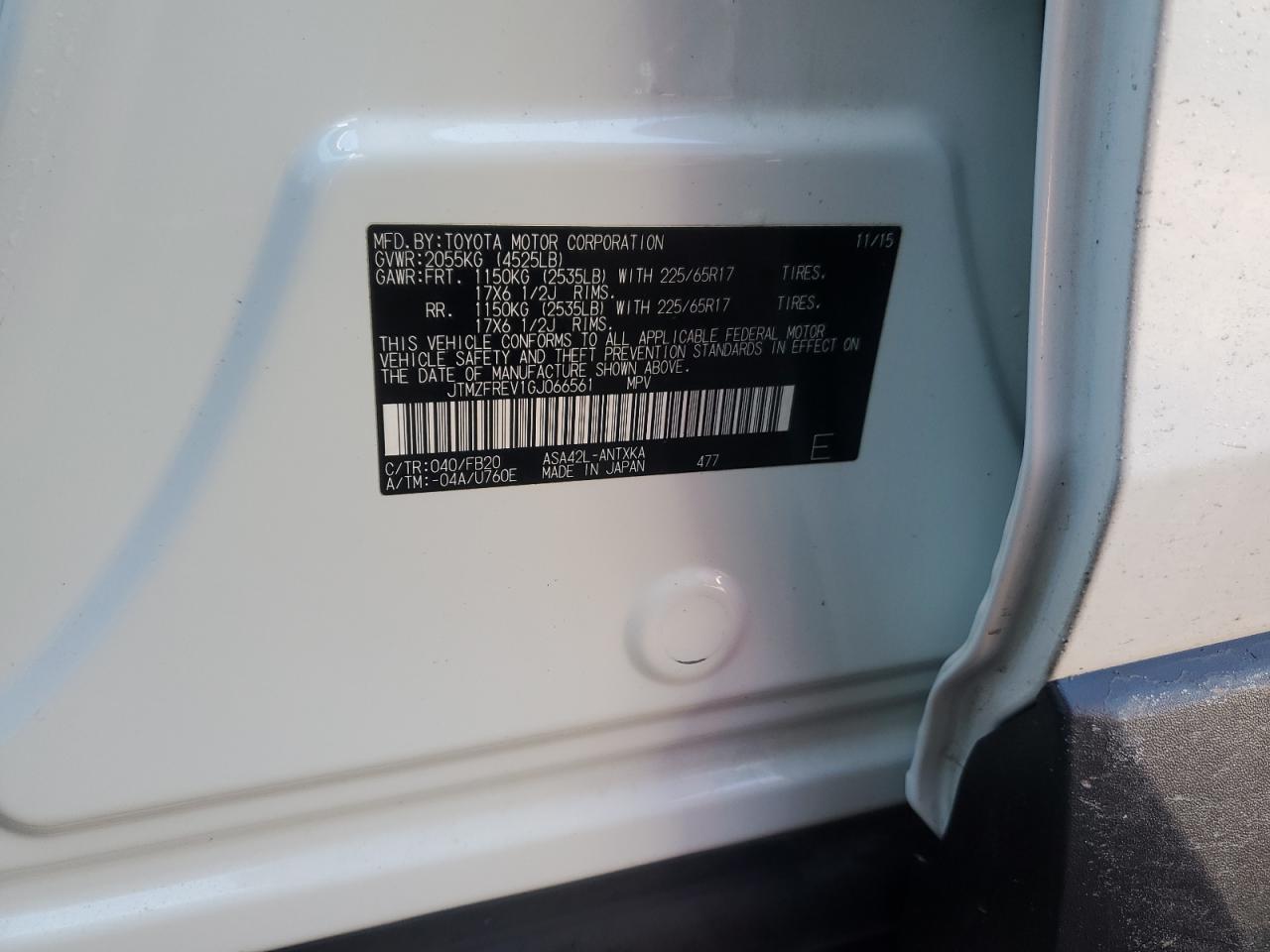 2016 Toyota RAV 4 VIN JTMZFREV1GJ066561 Copart auction photo, rear end / minor dent/scratches damage thumbnail 13